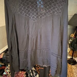 Volcom “Vintage Y2K” Black Lace Long sleeve Pleated  Blouse